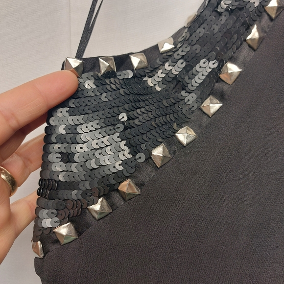 Hannah Jo Silk studded sequin embellished Sleeveless Top L Whimsigoth Grunge - Picture 5 of 13